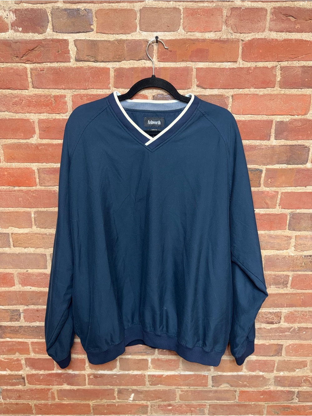 Ashworth Men's Navy Blue V-Neck Pullover Windbreaker Golf Sweater
